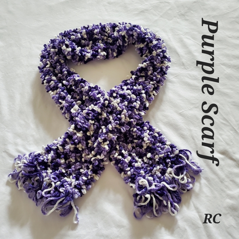 Purple Croche Scarf  Chunky with Fringe Cold season scarf